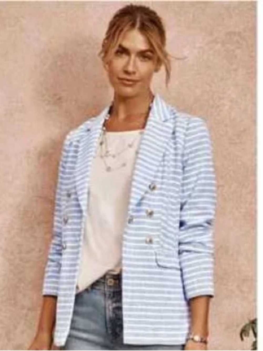J. Jill | Blue and White Striped Double-Breasted Blazer NWT